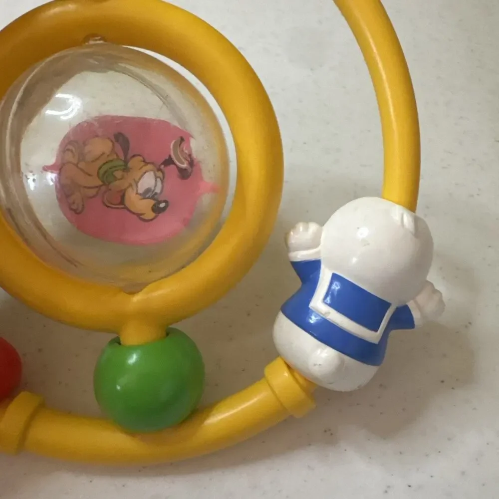 1985 Disney Baby Rattle Ball Ring Toy Vintage‎ Mickey Donald Pluto Shapes